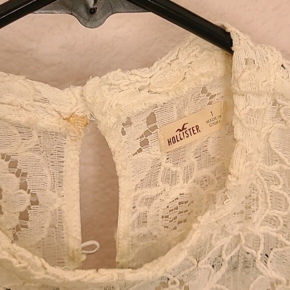 Hollister Cream Lace Crochet High Neck Dress Bodycon Size 1 / S READ DESCRIPTION - Picture 4 of 7